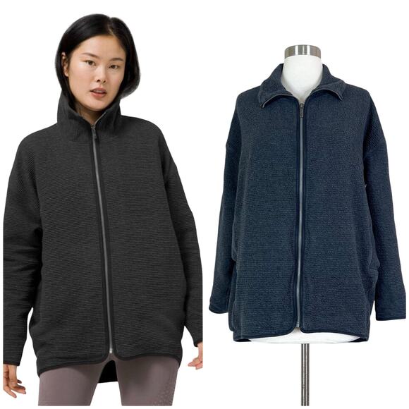 Lululemon | Peaceful Moments Full Zip Heathered Black Grey Oversized Jacket 4 - Picture 1 of 11